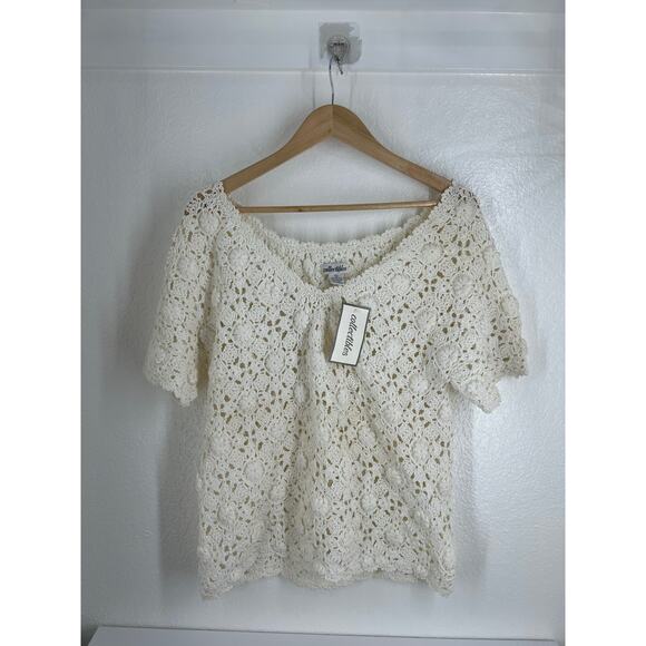 NWT Collectibles Cotton Crocheted Knit Cream Blouse XL Fairy Peasant Boho Summer - Picture 1 of 16